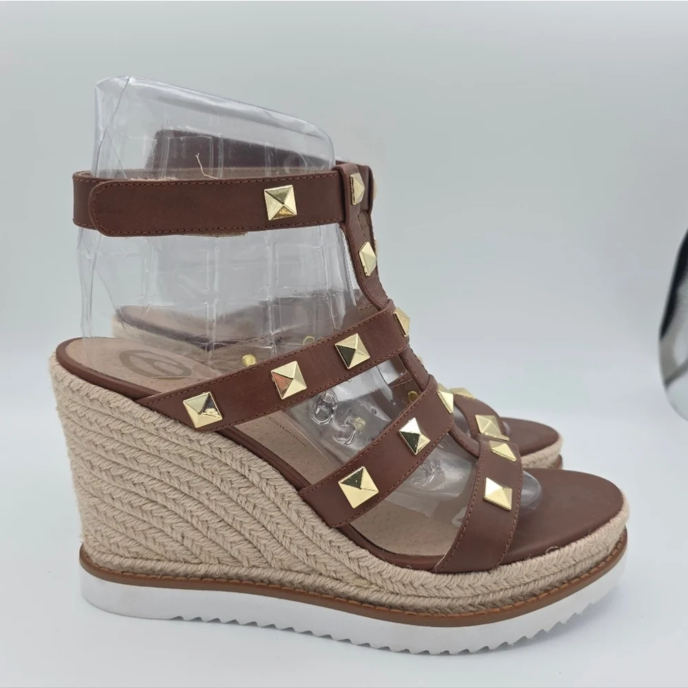 The Wishbone Collection Brown Studded Gladiator Wedge Sandals Size 10M